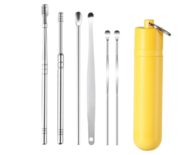6 Counts/Set Ear Cleaning Kit Ear Spoons Ear Picks Curette,Ear Wax Remover Tool,Ear Wax Removal Tool Set with Storage Tube,Earwax Cleaning Supplies.
