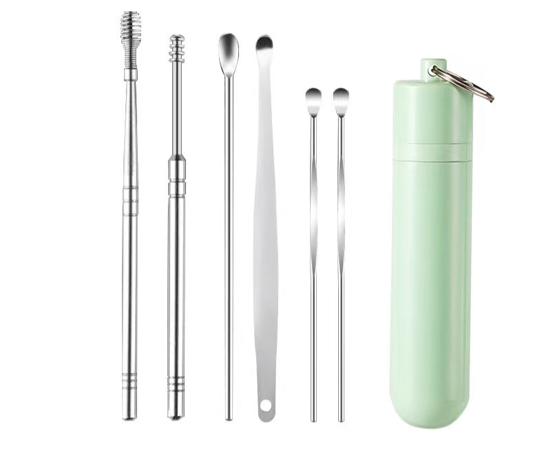 6 Counts/Set Ear Cleaning Kit Ear Spoons Ear Picks Curette,Ear Wax Remover Tool,Ear Wax Removal Tool Set with Storage Tube,Earwax Cleaning Supplies.