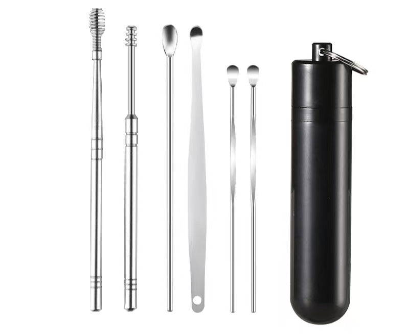 6 Counts/Set Ear Cleaning Kit Ear Spoons Ear Picks Curette,Ear Wax Remover Tool,Ear Wax Removal Tool Set with Storage Tube,Earwax Cleaning Supplies.