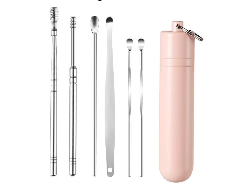 6 Counts/Set Ear Cleaning Kit Ear Spoons Ear Picks Curette,Ear Wax Remover Tool,Ear Wax Removal Tool Set with Storage Tube,Earwax Cleaning Supplies.