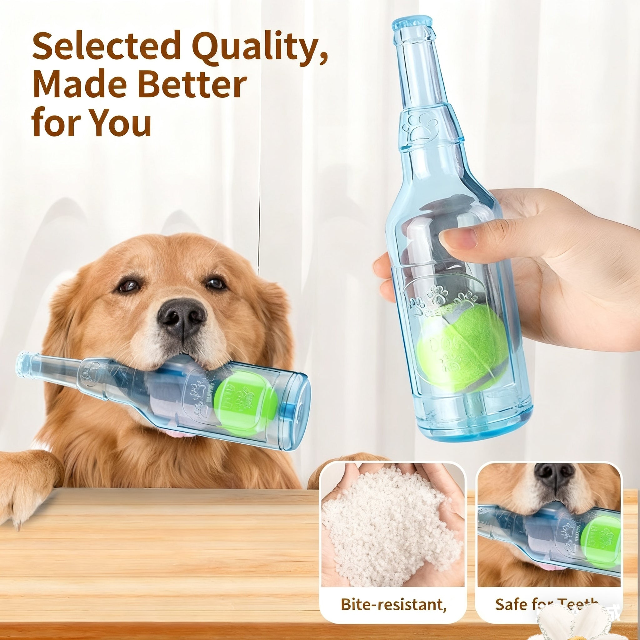 Wine Bottle Shaped Dog Toy, 1 Count Durable Squeaky Toy, Interactive Throwing Toy with Small Ball Inside, Pet Supplies for All Breeds & Sizes