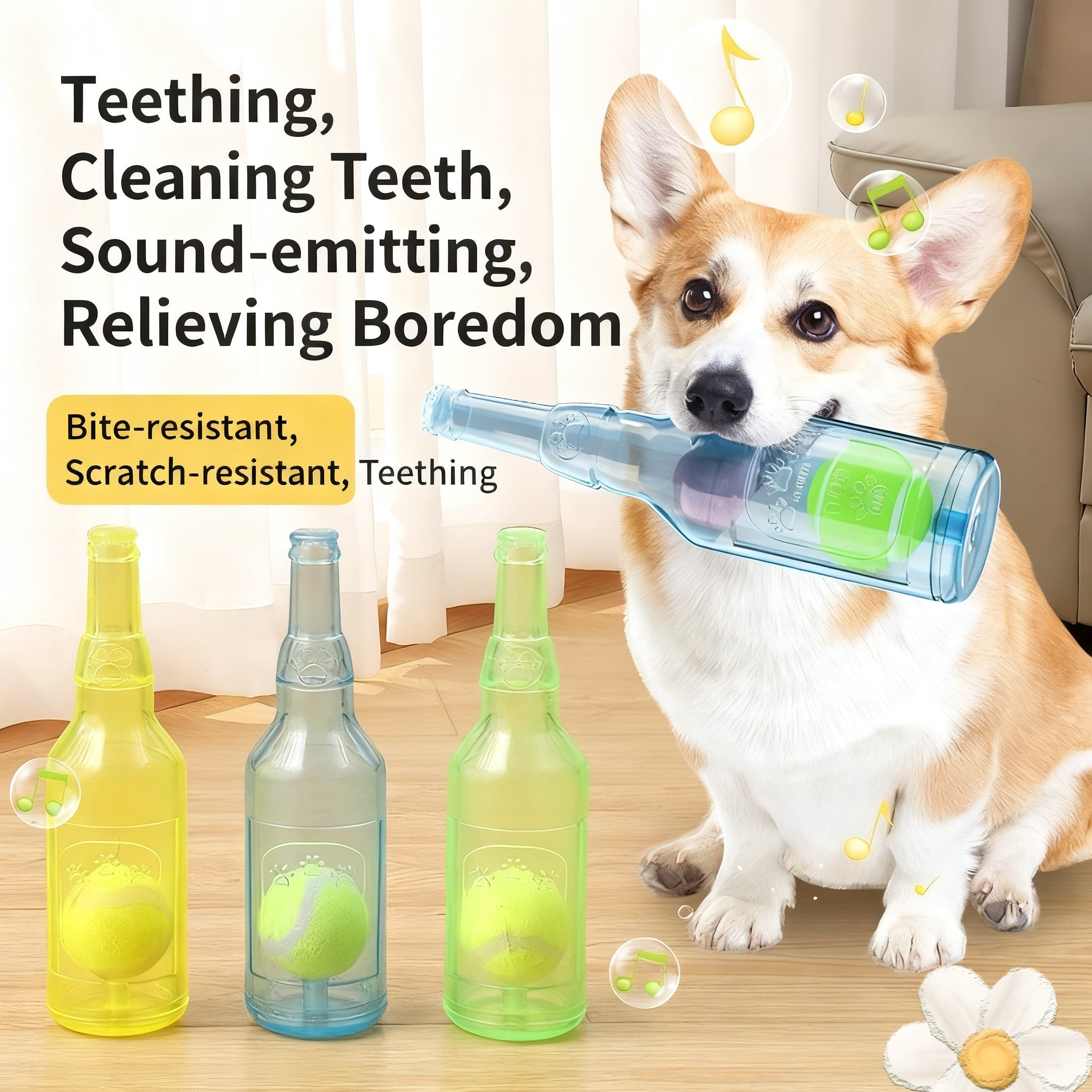 Wine Bottle Shaped Dog Toy, 1 Count Durable Squeaky Toy, Interactive Throwing Toy with Small Ball Inside, Pet Supplies for All Breeds & Sizes