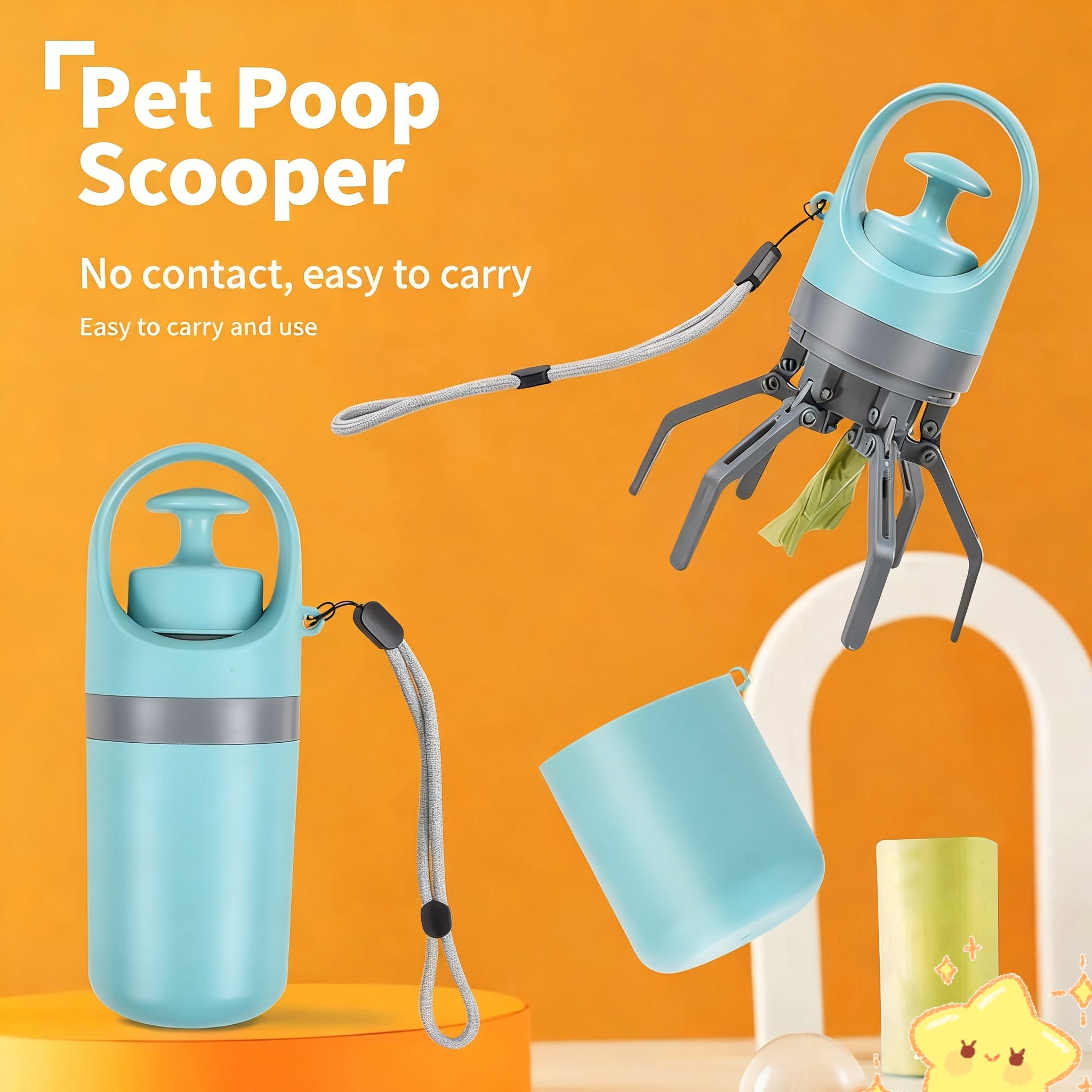 Portable Pet Poop Scooper with 1 Count Dog Waste Bag Holder & Dispenser for Outdoor Use Compact Design Essential Pet Supplies