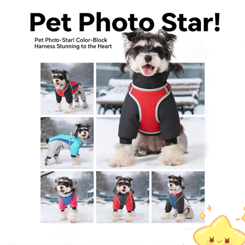 Autumn Winter New Fleece Dog Warm Clothes, Waterproof Leashable Four-Legged Pet Clothing, Portable Dog Jacket, Outdoor Reflective Anti-Cold Dog Coat