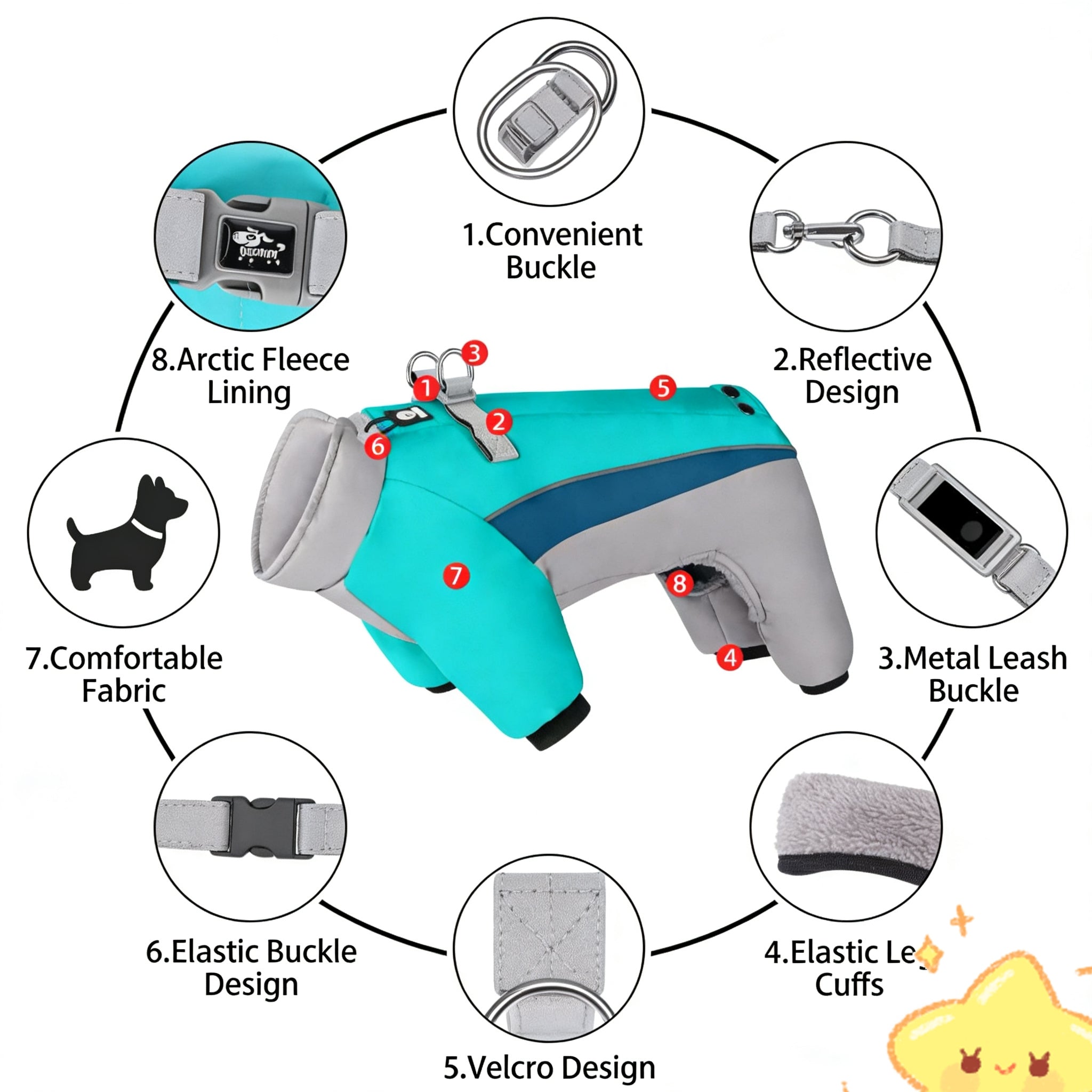 Autumn Winter New Fleece Dog Warm Clothes, Waterproof Leashable Four-Legged Pet Clothing, Portable Dog Jacket, Outdoor Reflective Anti-Cold Dog Coat