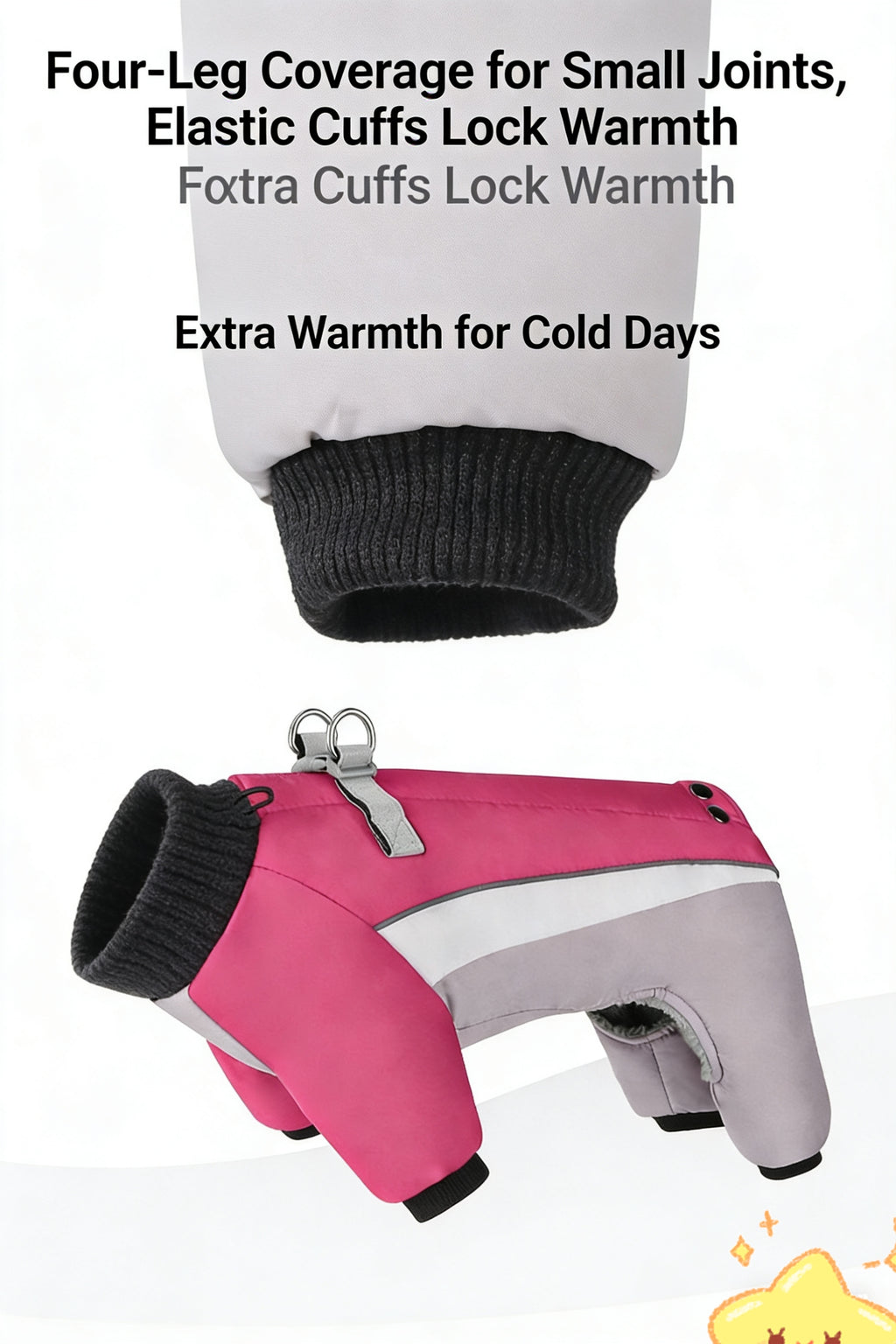 Autumn Winter New Fleece Dog Warm Clothes, Waterproof Leashable Four-Legged Pet Clothing, Portable Dog Jacket, Outdoor Reflective Anti-Cold Dog Coat