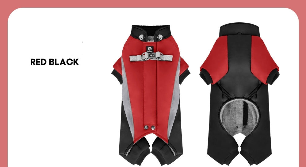 Autumn Winter New Fleece Dog Warm Clothes, Waterproof Leashable Four-Legged Pet Clothing, Portable Dog Jacket, Outdoor Reflective Anti-Cold Dog Coat