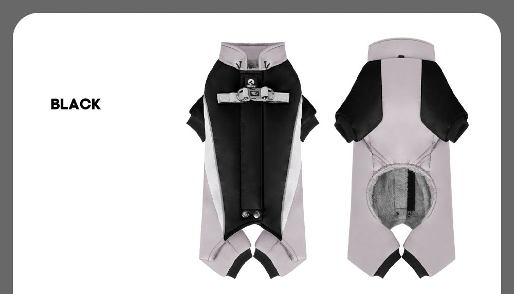 Autumn Winter New Fleece Dog Warm Clothes, Waterproof Leashable Four-Legged Pet Clothing, Portable Dog Jacket, Outdoor Reflective Anti-Cold Dog Coat