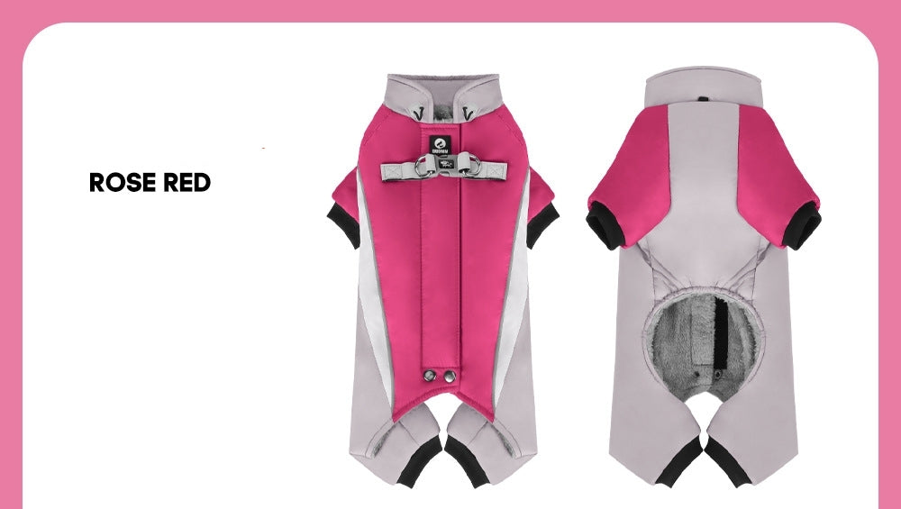 Autumn Winter New Fleece Dog Warm Clothes, Waterproof Leashable Four-Legged Pet Clothing, Portable Dog Jacket, Outdoor Reflective Anti-Cold Dog Coat