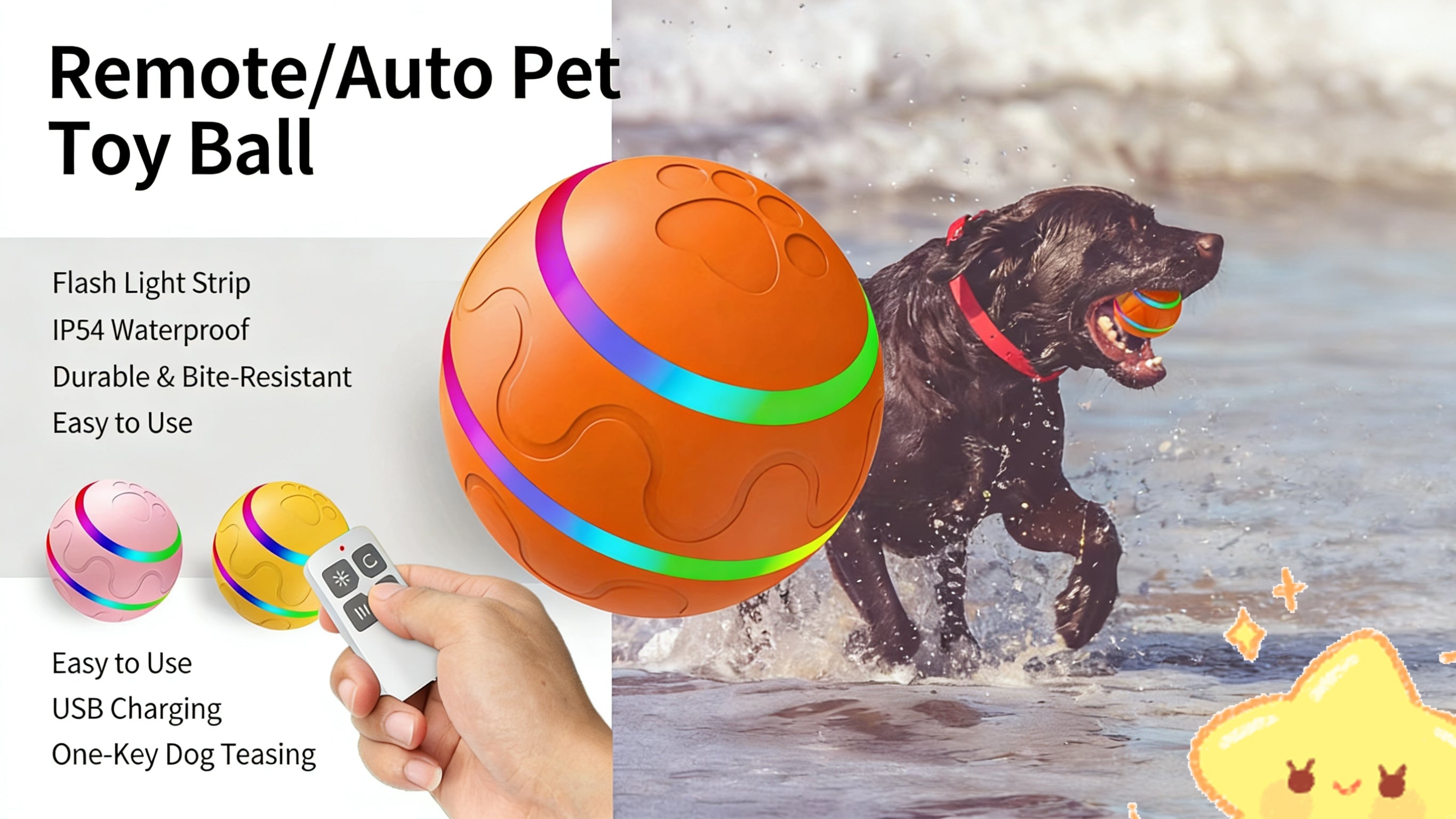 Chewer Tough Interactive Dog Toys Dog , Durable Motion Activated Automated Rolling Toys for Dogs and Cats, Small/Medium/Large Dogs, USB Rechargeable gravity ball