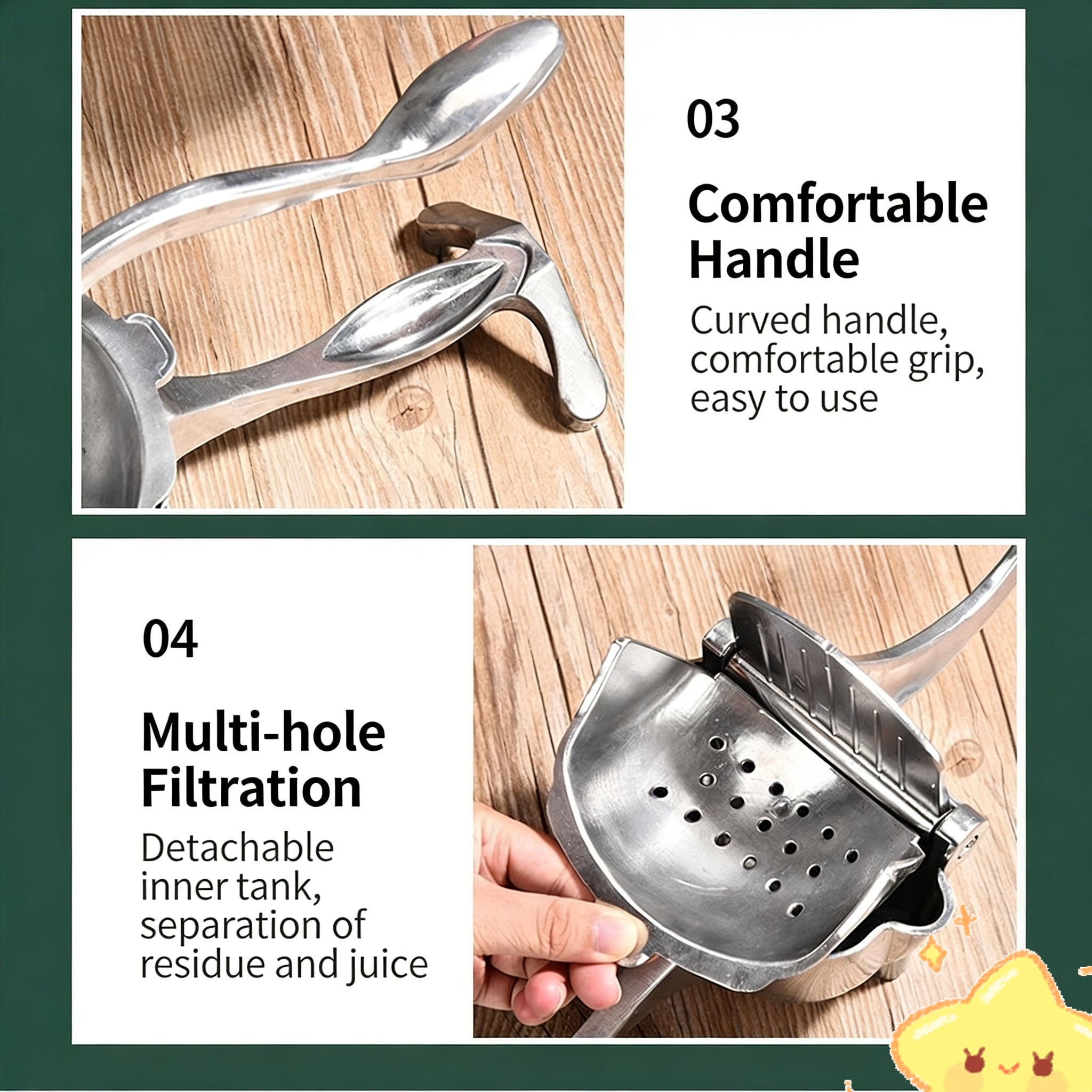 Hand Juicer Squeezer - Aluminum Manual Press Juicer with Ergonomic Grip for Efficient Juice Extraction of Pomegranates Citrus & More, Durable Compact Easy to Use & Clean Manual Citrus Juicer.