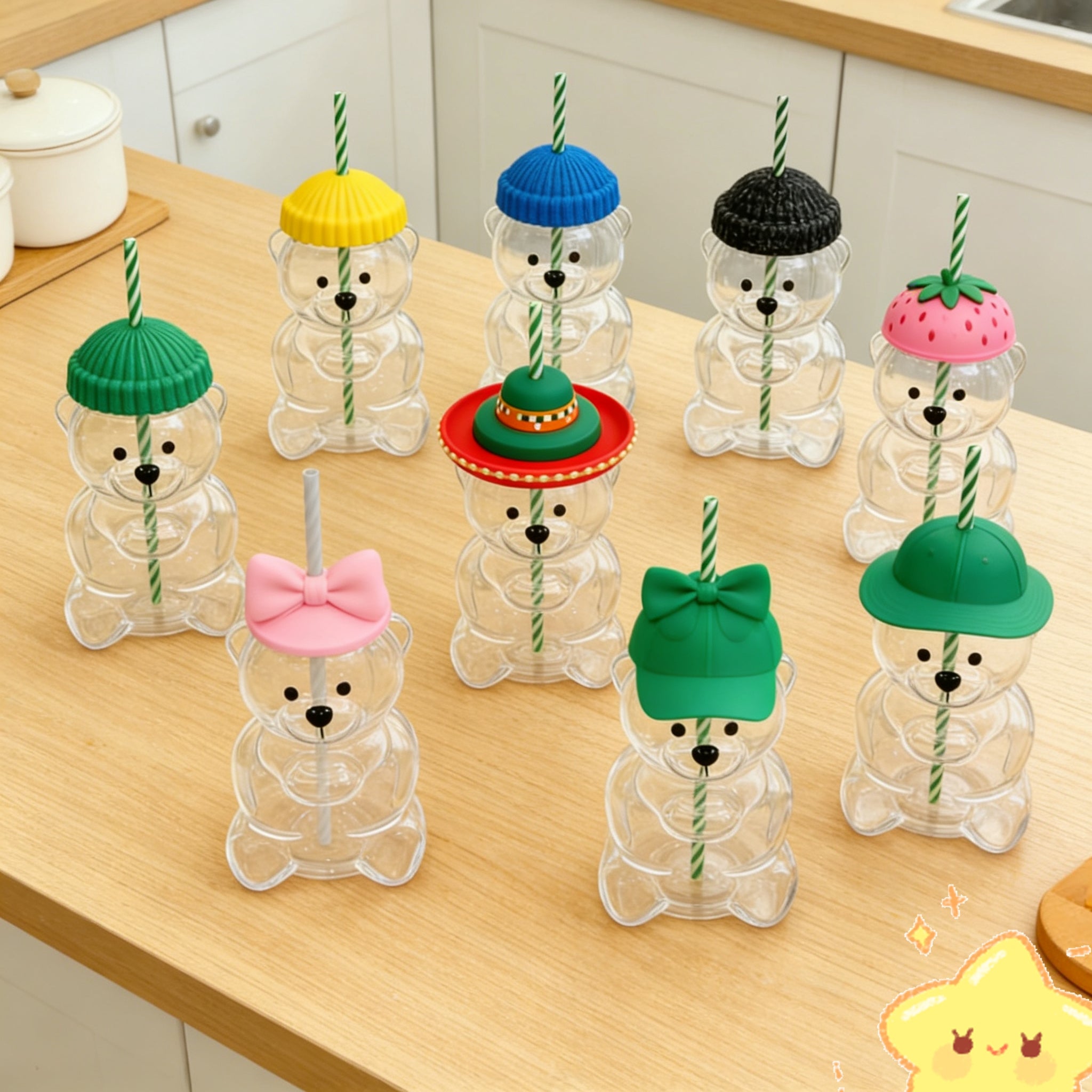 2025 New Bear Straw Cup, 20oz Adorable Bear Plastic Cup with Reusable Straw - Popular Animal Design, Perfect for Smoothies, Bubble Tea, and Iced Coffee