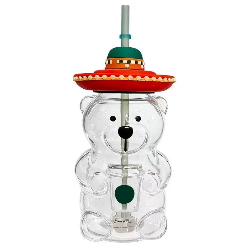 2025 New Bear Straw Cup, 20oz Adorable Bear Plastic Cup with Reusable Straw - Popular Animal Design, Perfect for Smoothies, Bubble Tea, and Iced Coffee