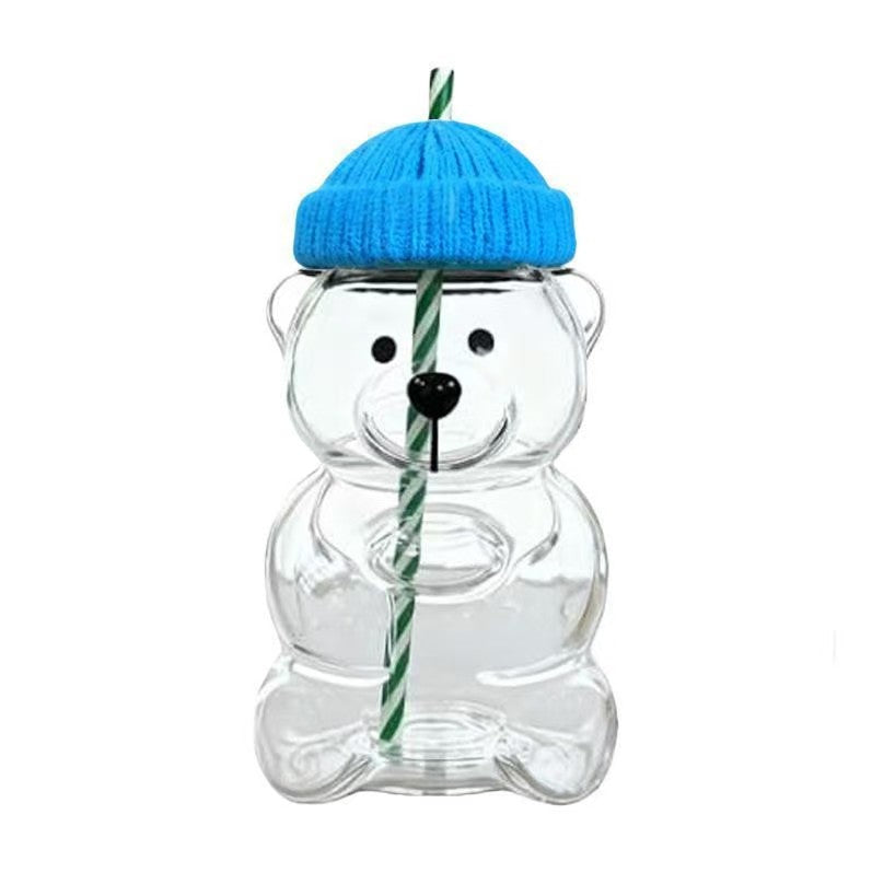 2025 New Bear Straw Cup, 20oz Adorable Bear Plastic Cup with Reusable Straw - Popular Animal Design, Perfect for Smoothies, Bubble Tea, and Iced Coffee