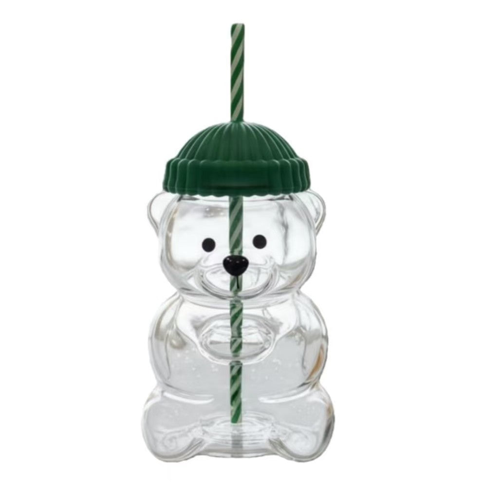 2025 New Bear Straw Cup, 20oz Adorable Bear Plastic Cup with Reusable Straw - Popular Animal Design, Perfect for Smoothies, Bubble Tea, and Iced Coffee