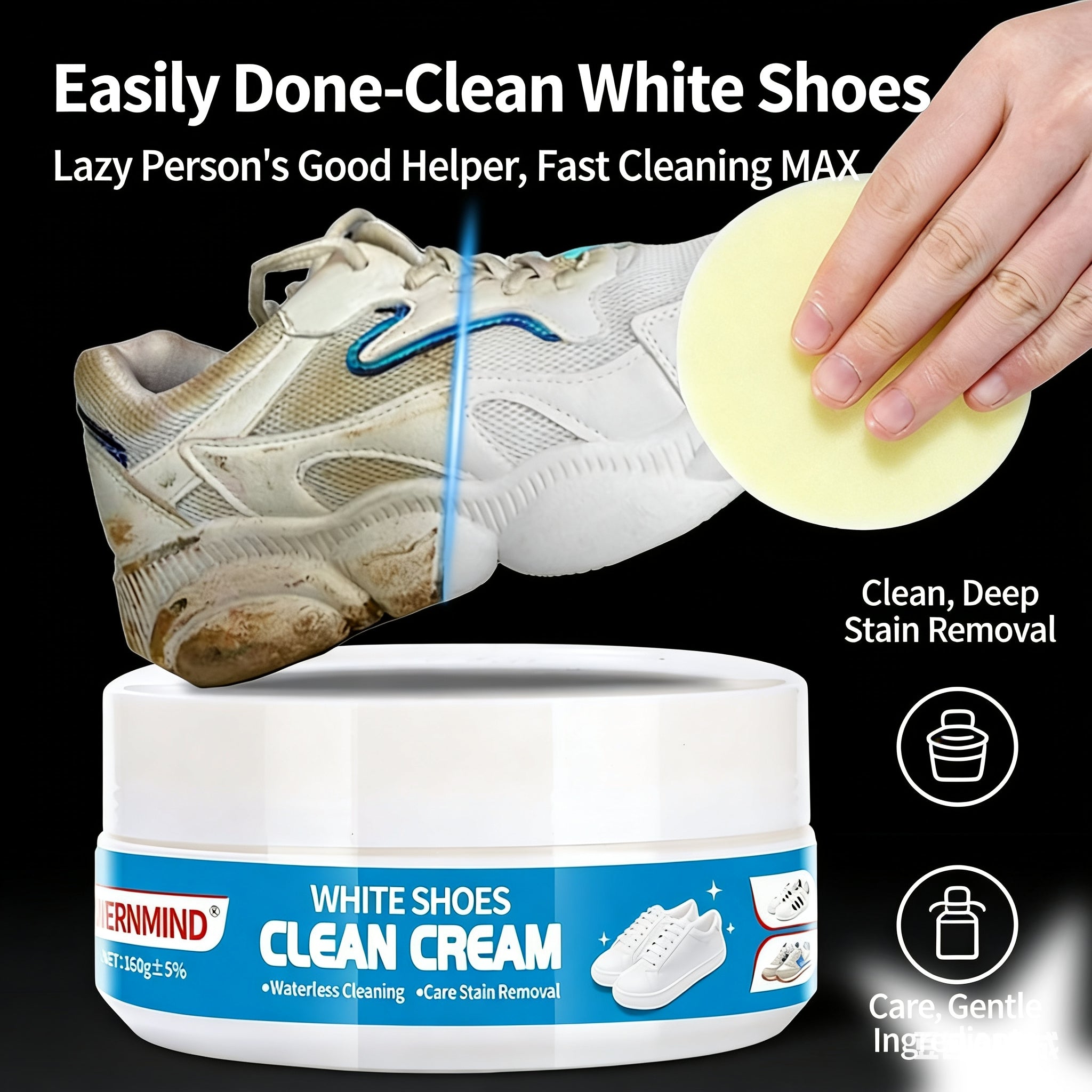 White Shoe Cleaner Cream Multipurpose No-Wash Solid Comes with Sponge Removes Stains Ideal for Leather Silicone Car Interiors Mild Non-Irritating Eco-Friendly