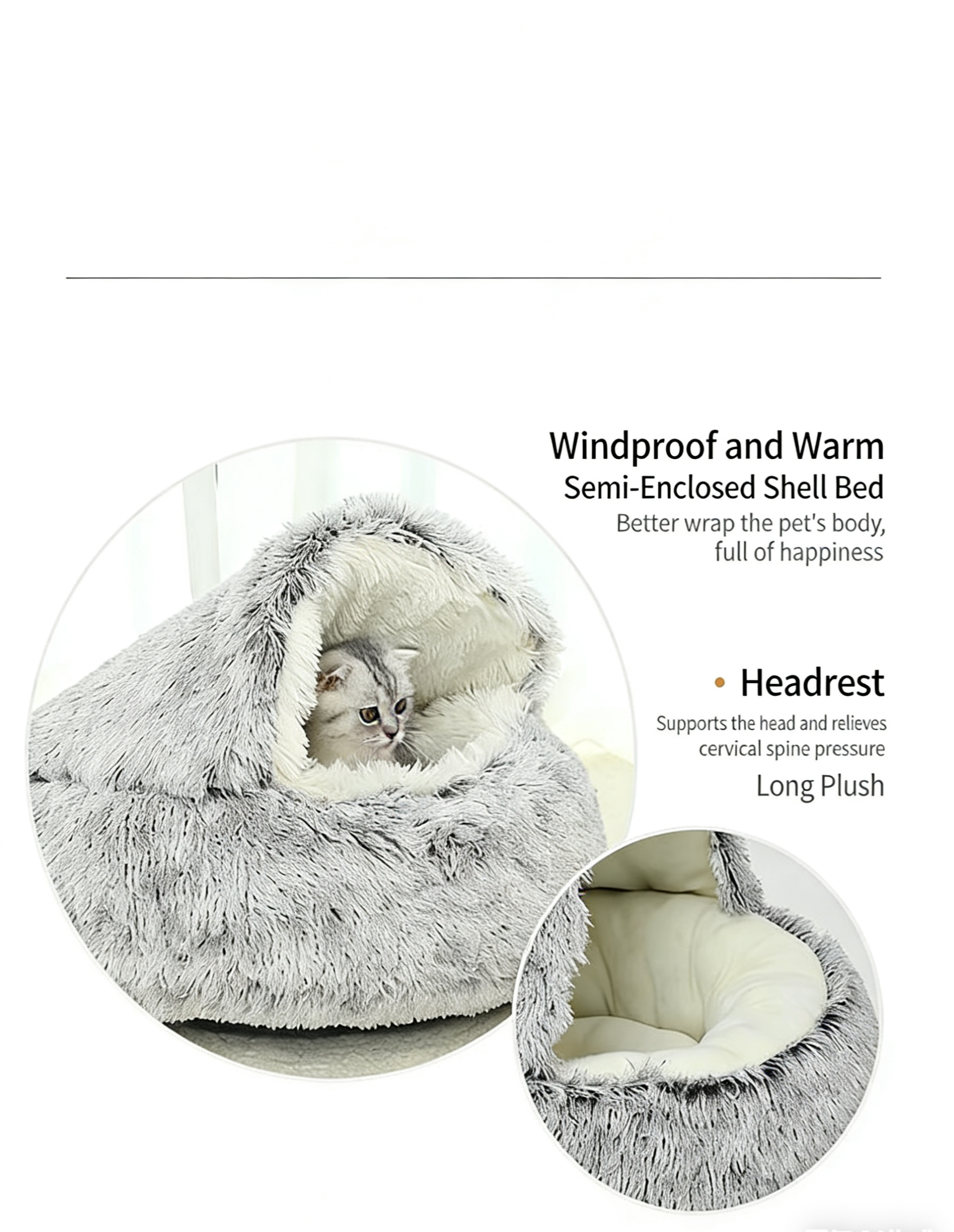 Pet Shell Nest Cat Bed Winter Warm Half-Enclosed Pet Nest Dog Bed Shaped Beds Long Plush Pet Bed, Cozy and Comfortable Pet Sleeping Mat