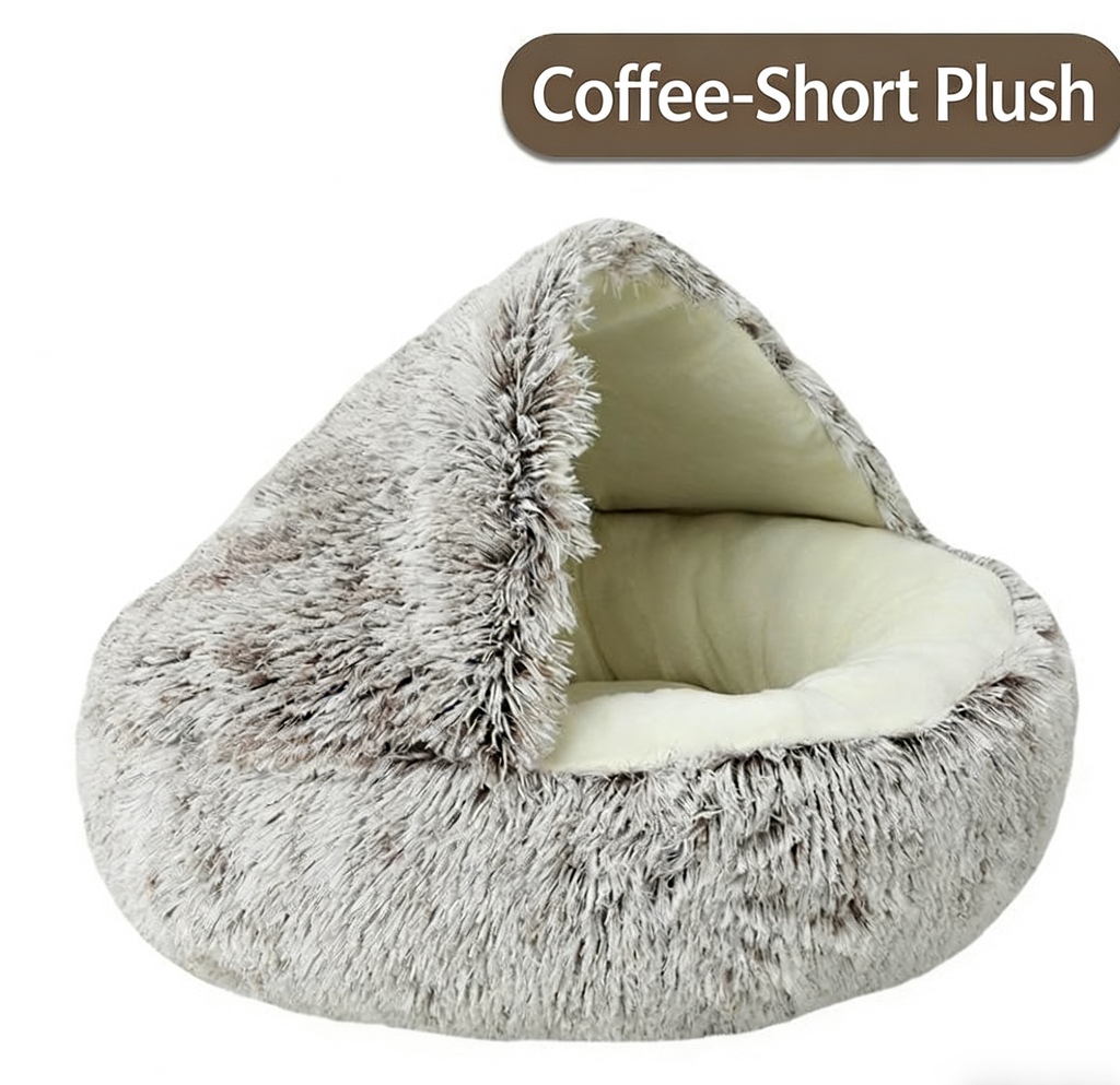 Pet Shell Nest Cat Bed Winter Warm Half-Enclosed Pet Nest Dog Bed Shaped Beds Long Plush Pet Bed, Cozy and Comfortable Pet Sleeping Mat