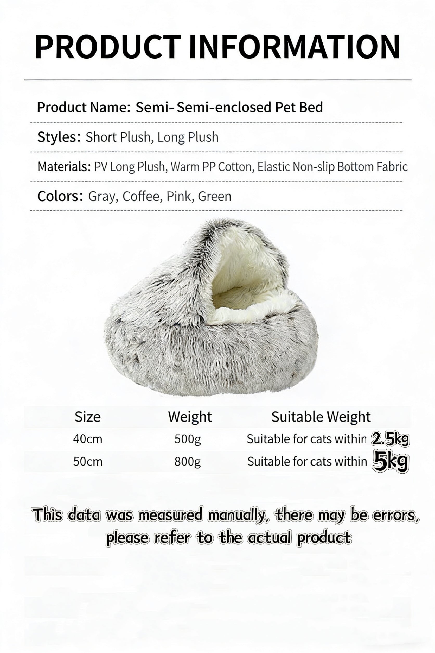 Pet Shell Nest Cat Bed Winter Warm Half-Enclosed Pet Nest Dog Bed Shaped Beds Long Plush Pet Bed, Cozy and Comfortable Pet Sleeping Mat