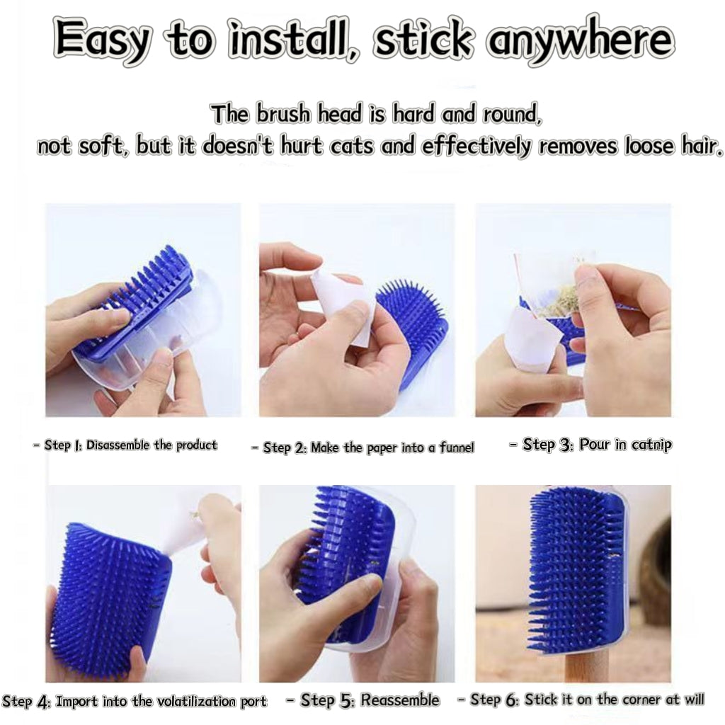 Cat Corner Self Groomer with a pack of catnip,Wall-Mounted Grooming Brush for Dogs and cats,Gentle massage